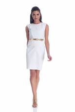 White Pique Sheath Dress with Gold Belt